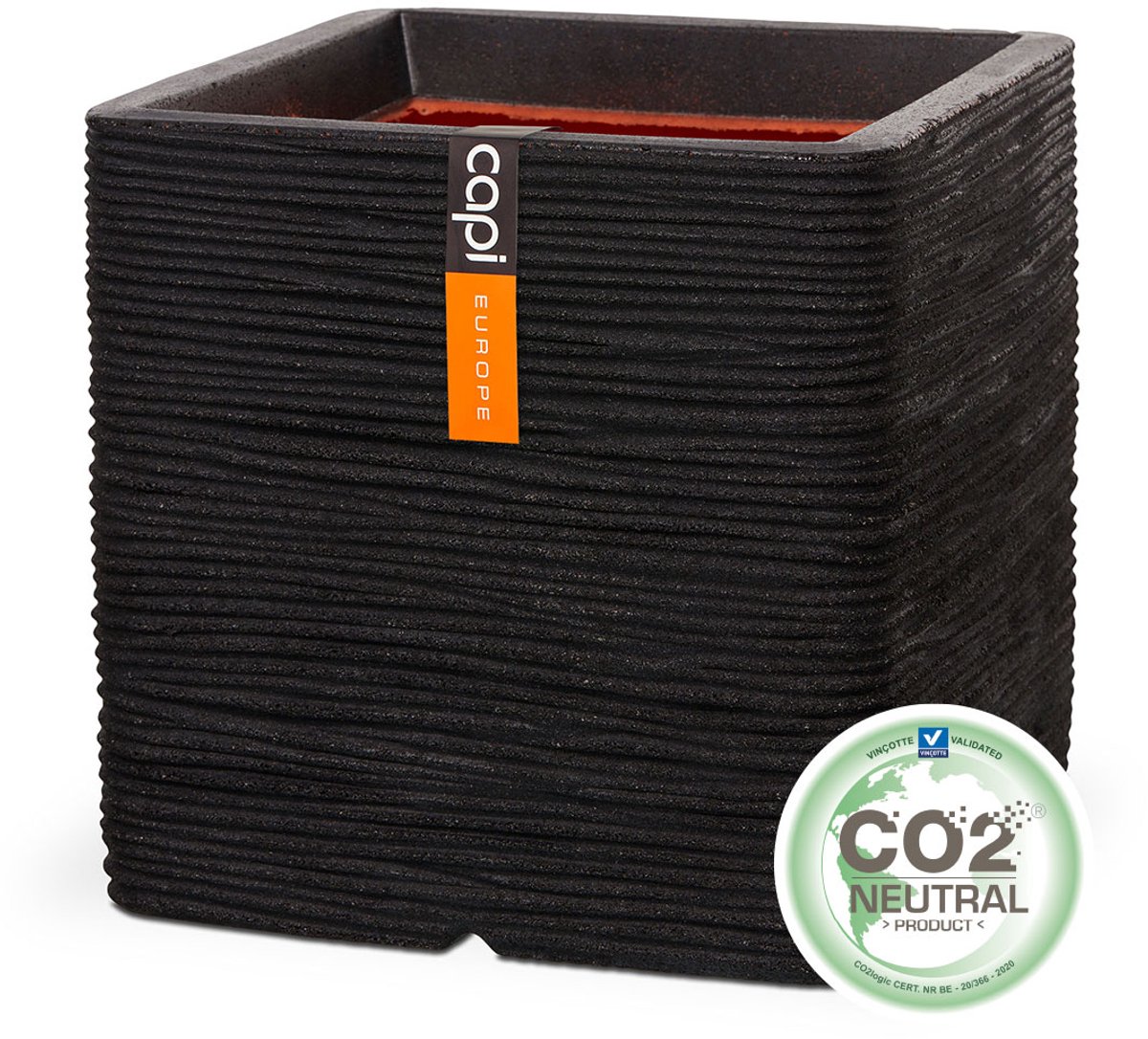 Capi Europe Pot de fleurs carré Rib NL - 40x40 - Noir
