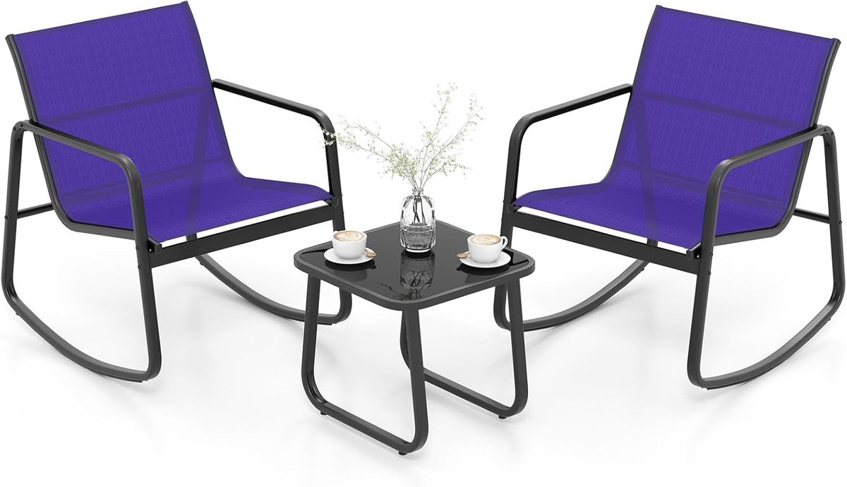 KOMFOTTEU 3-delige balkonset, bistroset met 2 schommelstoelen en tafel, tuinset van textiel, tuinset tuinmeubelset voor terras balkon