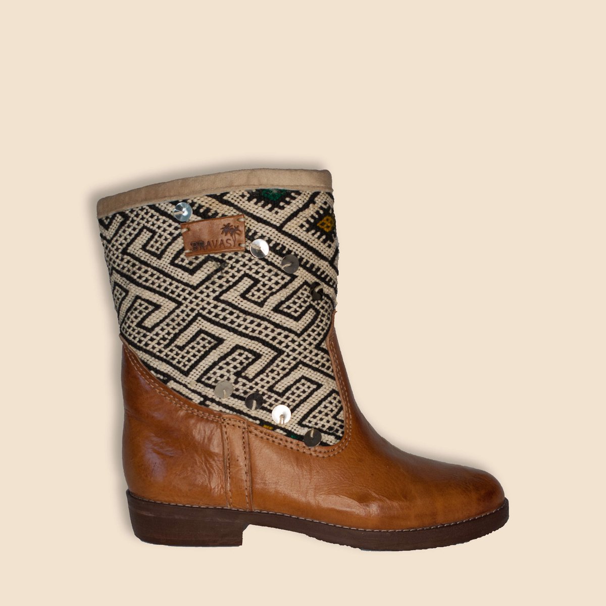 Kelim Boots | Cognacbruin Leer | Marokkaanse Kelim | Maat 38 | Paquita | Bravas Boutique
