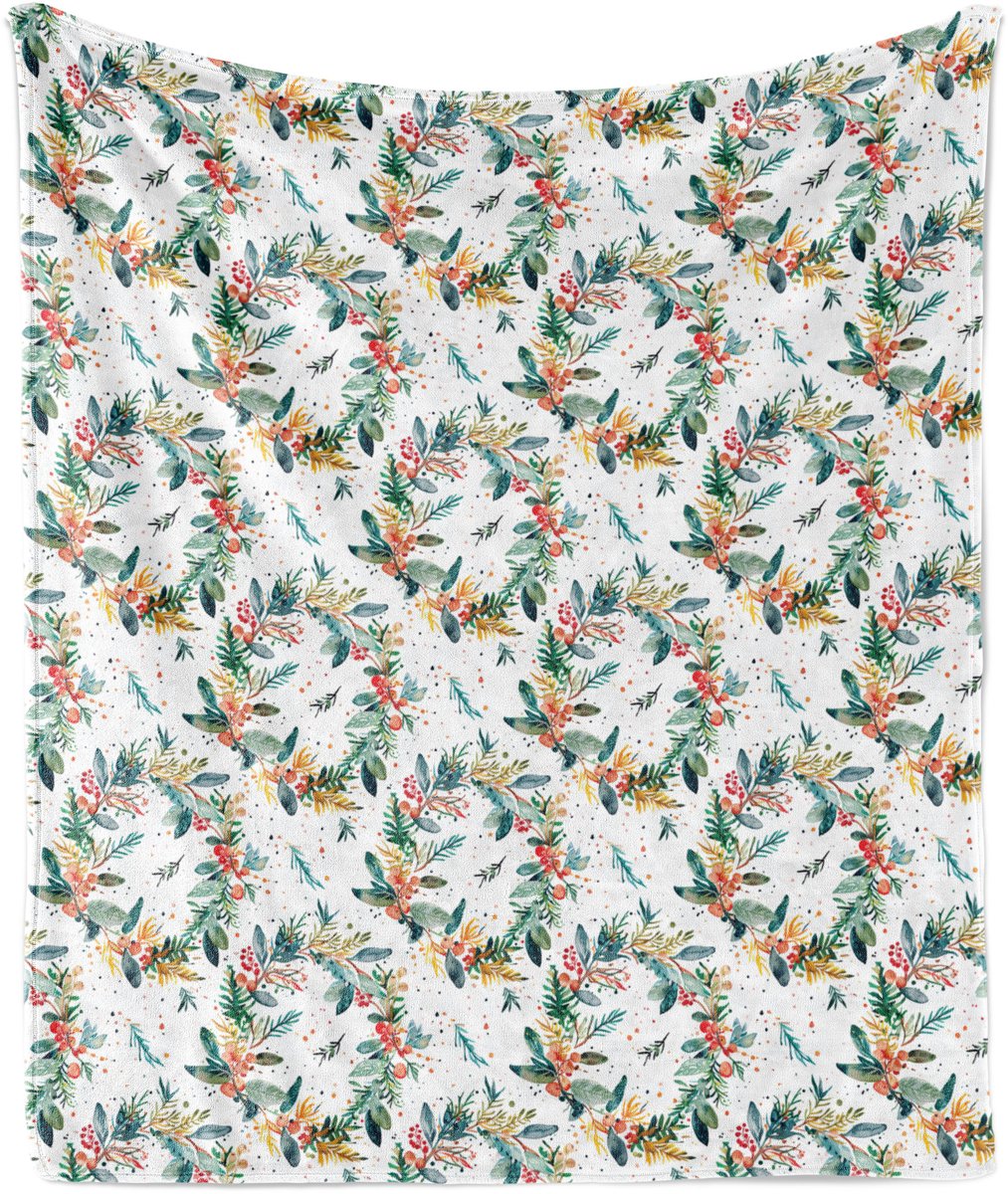New Bed Kerstmis Vrolijke kerstbladeren fruit Zachte Flanellen Fleece Deken, 230 cm x 175 cm