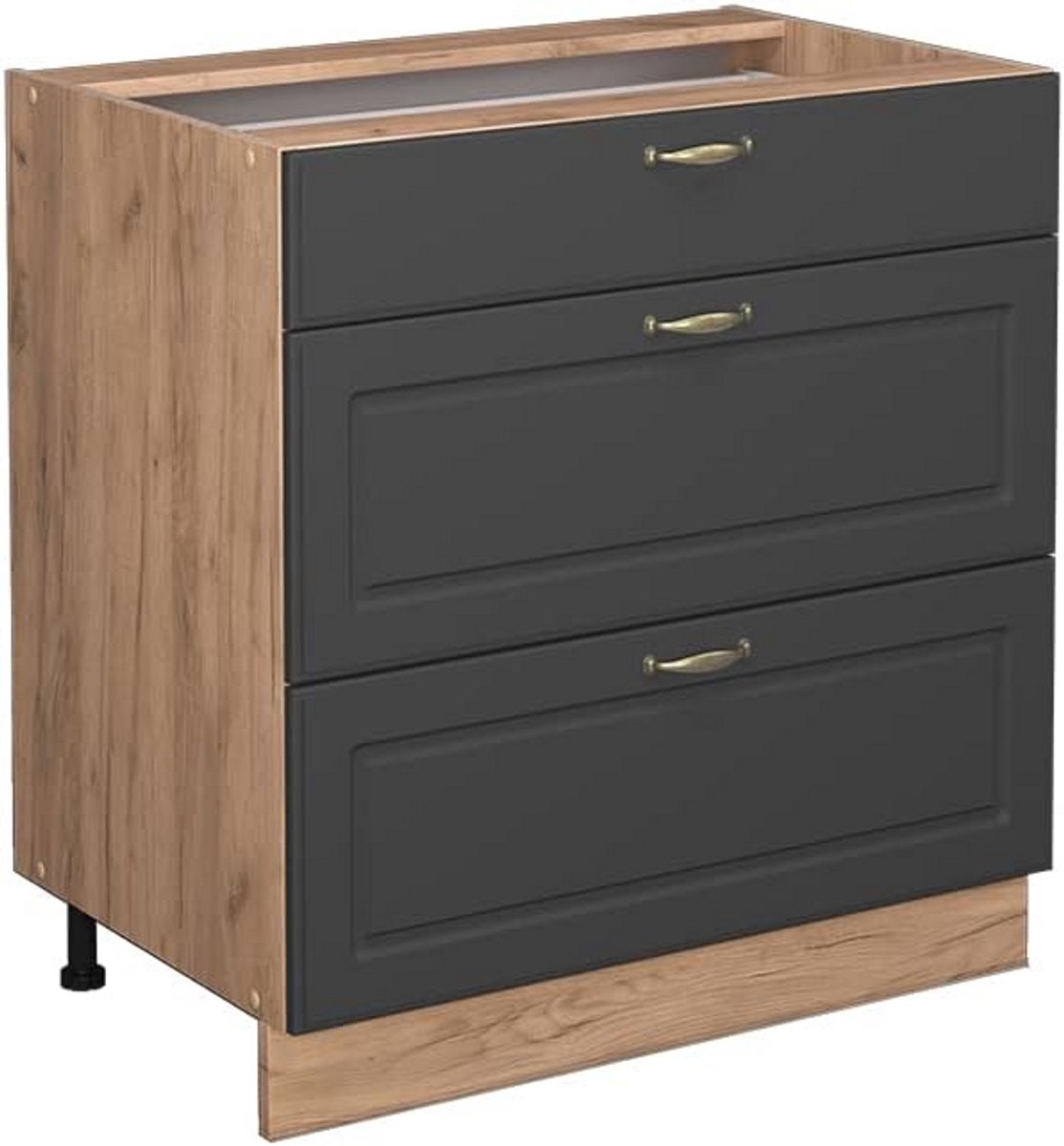 Ladeonderkast Keuken 80 cm met 3 Laden Antraciet en Gouden Accent