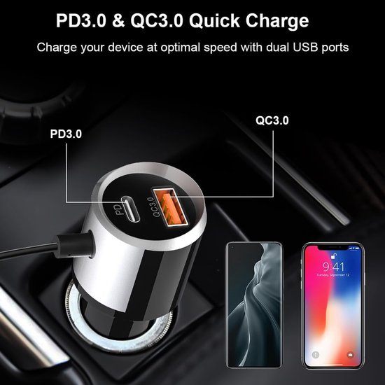 Bluetooth FM Transmitter, Bluetooth 5.0 Car Radio Transmitter, PD3.0 30W Type C & QC3.0, Bluetooth Car Music Player Adapter Hands-Free Calls, Support TF/Siri/Google — afbeelding 4