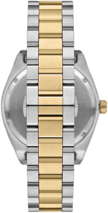 Herenhorloge met bicolor (goud en zilver) armband en een grote kast.