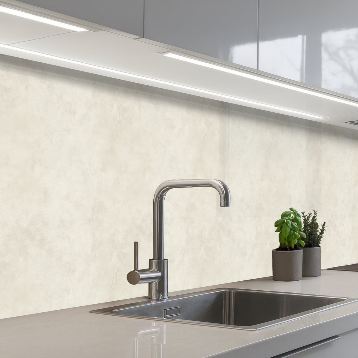 Keuken achterwand 300x60 cm - Spatscherm zelfklevend Crème - Egaal - Beton print - Muurbeschermer - Spatwand fornuis