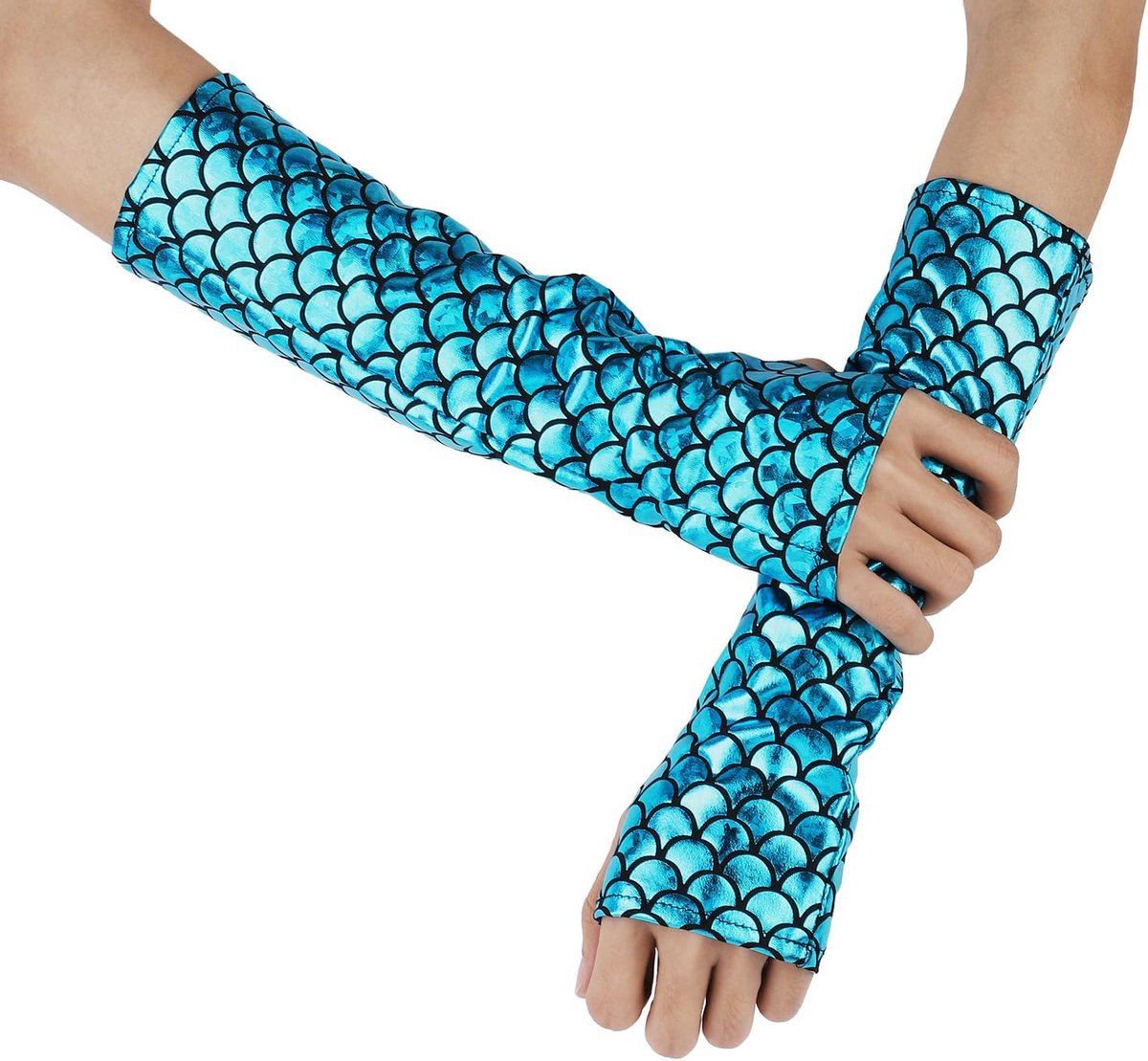 Blauwe Zeemeermin Armmouwen Glitter Vingerloze Handschoenen voor Dames en Meisjes