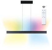 Zwarte hanglamp Raiko met afstandsbediening, verlicht met veelkleurig RGB-licht.