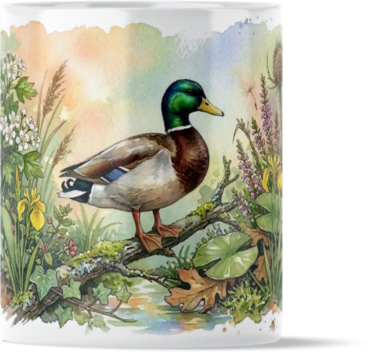 Gekleurde Wilde Eend Woerd aan de Waterkant "Aquarel Series" Koffiemok Theemok Vogelprint Natuur Cadeau voor haar: Vrouw, Vriendin of Collega Perfect voor Thuis & Kantoor Cadeautje Watervogels Liefhebber Unieke Relatiegeschenk Beker