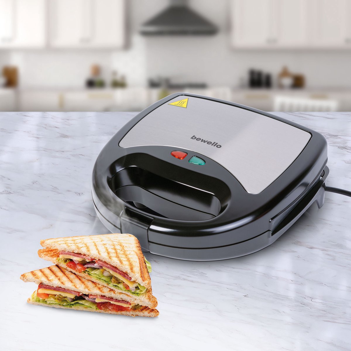 Bewello - 3-in-1 Sandwichmaker – Tostimaker, Wafelijzer en Contactgrill – 800W – Verwisselbare Platen [BW1024]