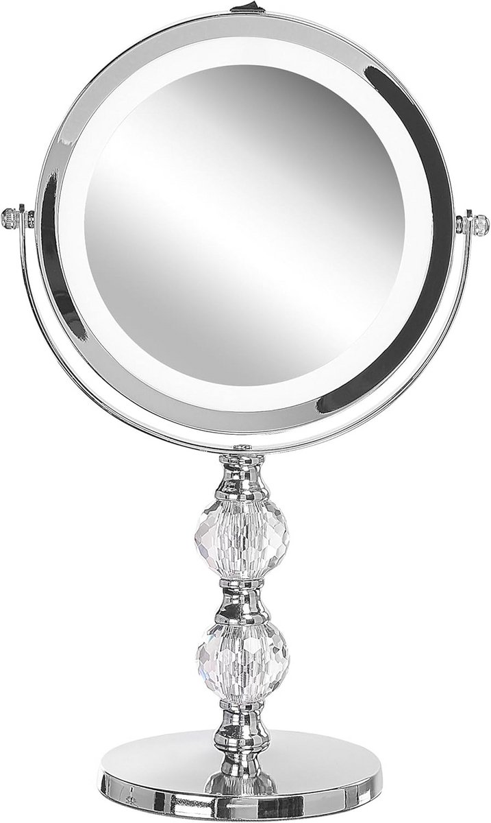 LED Make-up Spiegel Rond IJzeren Frame 1x/5x Vergroting Dubbelzijdig Zilver