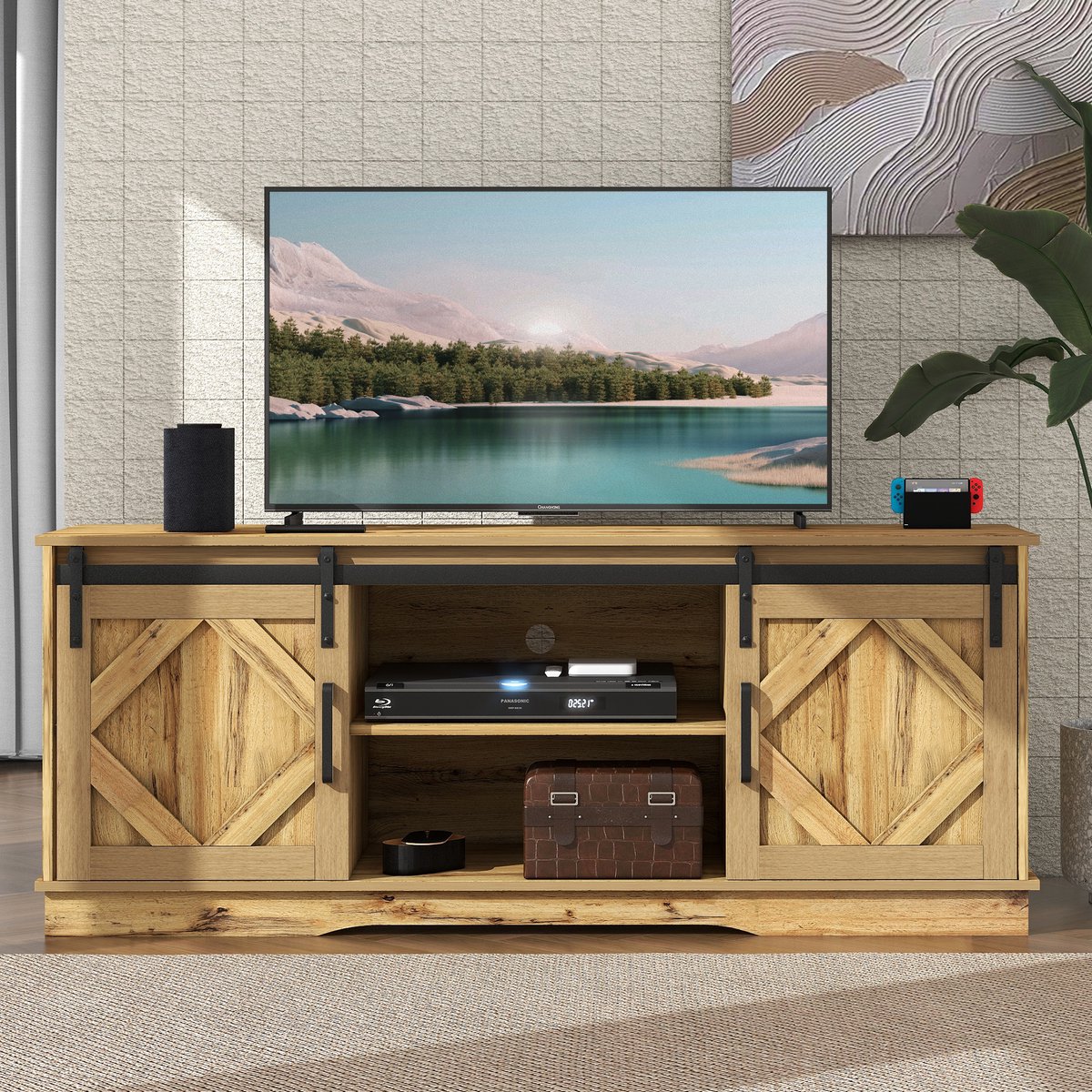 Clruro TV-Meubel - 150 x 40 x 60 cm - Lowboard met Schuifdeuren en Verstelbare Planken - MDF - Vintage Bruin