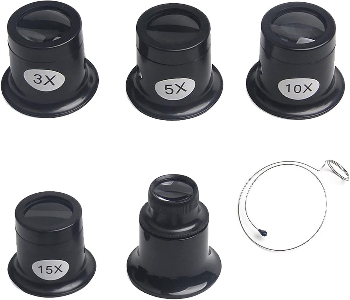 Set van 5 Vergrootglazen voor Horloge- en Sieradenreparatie (3x tot 20x)