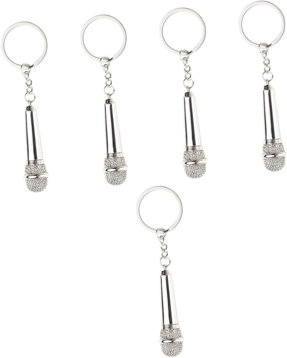 2x Zilveren Microfoon Sleutelhanger - Vintage Muziek Hanger voor Sleutels en Tassen