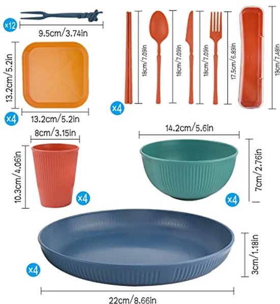 Ultiluxe® Camping Serviesset - 48 Stuks - Picknick Servies - Kampeerbestek Set - 4 Personen - Outdoor Servies - Herbruikbaar - Onbreekbaar - Multicolor van Merkloos — afbeelding 2