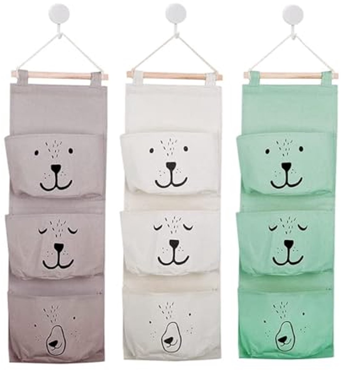 Ultiluxe® Hangorganizer - 3 Stuks - Wandorganizer Kinderkamer - Opbergtas Met 3 Vakken - 20 x 60 cm - Opbergoplossing - Ophangbaar - Grijs