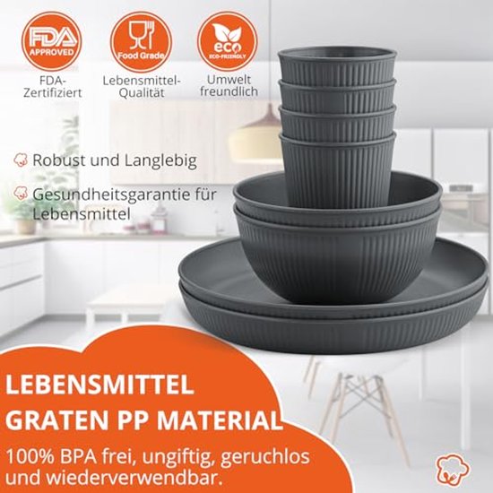 Ultiluxe® Camping Serviesset - 12 Stuks - Picknick Servies - Kampeerservies - 4 Personen - Outdoor Servies - Stapelbaar - BPA-vrij - Grijs — afbeelding 3
