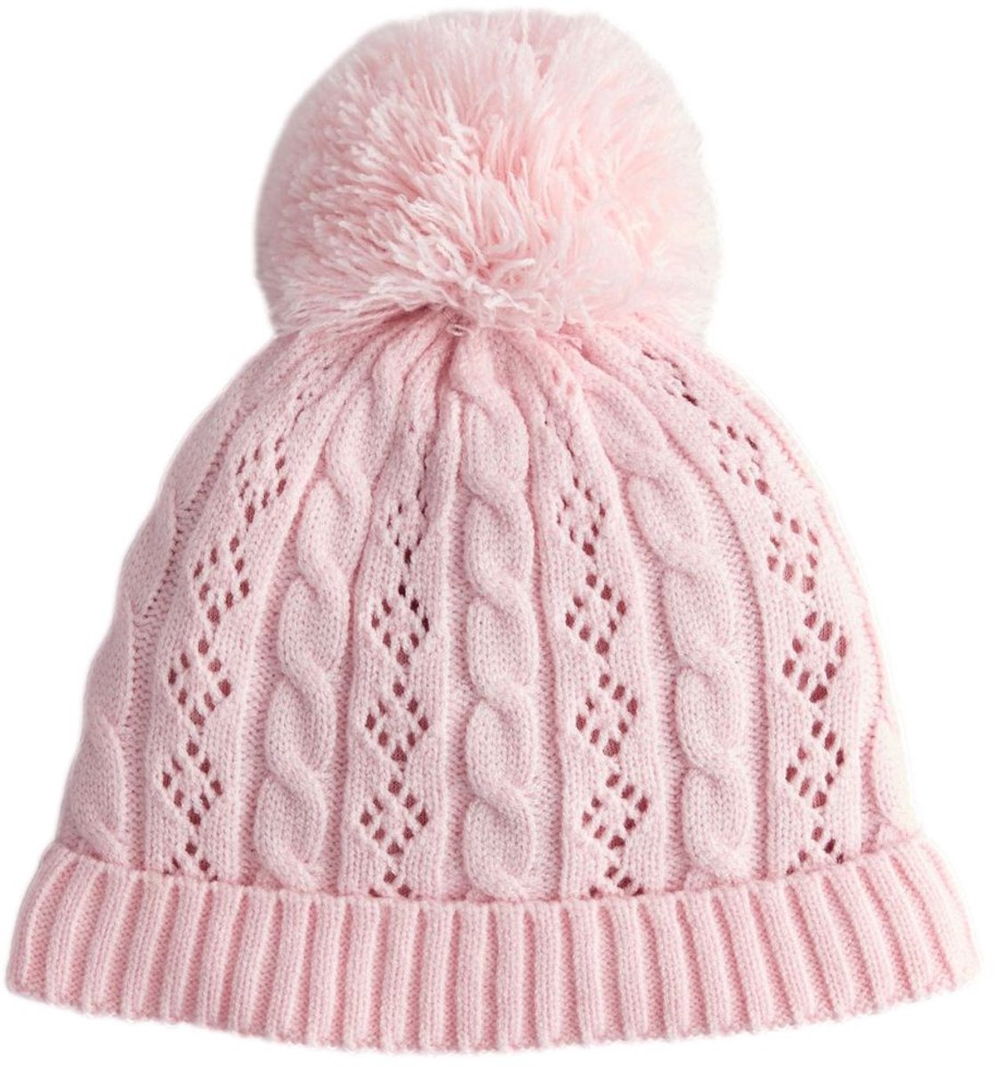 Next - Meisjes - Ajourgebreide muts met kabelpatroon en pompon - Roze