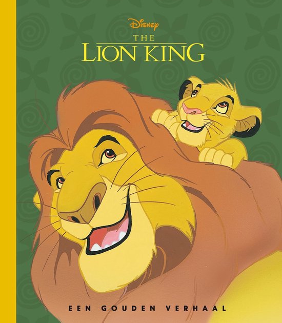 Le livre Le Roi Lion avec Mufasa et Simba sur la couverture sur fond vert.
