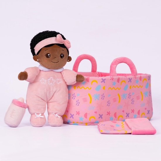 Zachte Babypop met Draagtas en Accessoires, 25 cm, Afrikaanse Stoffen Knuffel voor Baby's en Kinderen — afbeelding 3