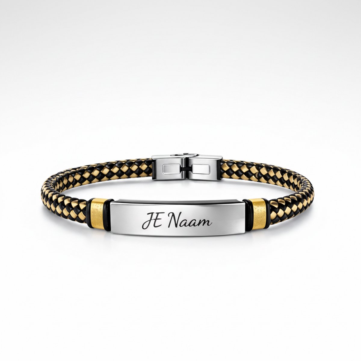 Armband met graveer, Armband met naam, Armband met gravure zwart-goud 19 cm - roestvrij staal - gepersonaliseerd, Armband met naamplaatje ,graveerarmband