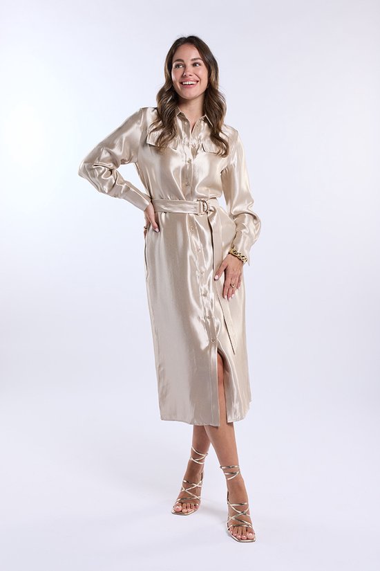 Freebird Wv-shiny-twill-vis-26-1 Dames - Jurk - Goud - Maat L