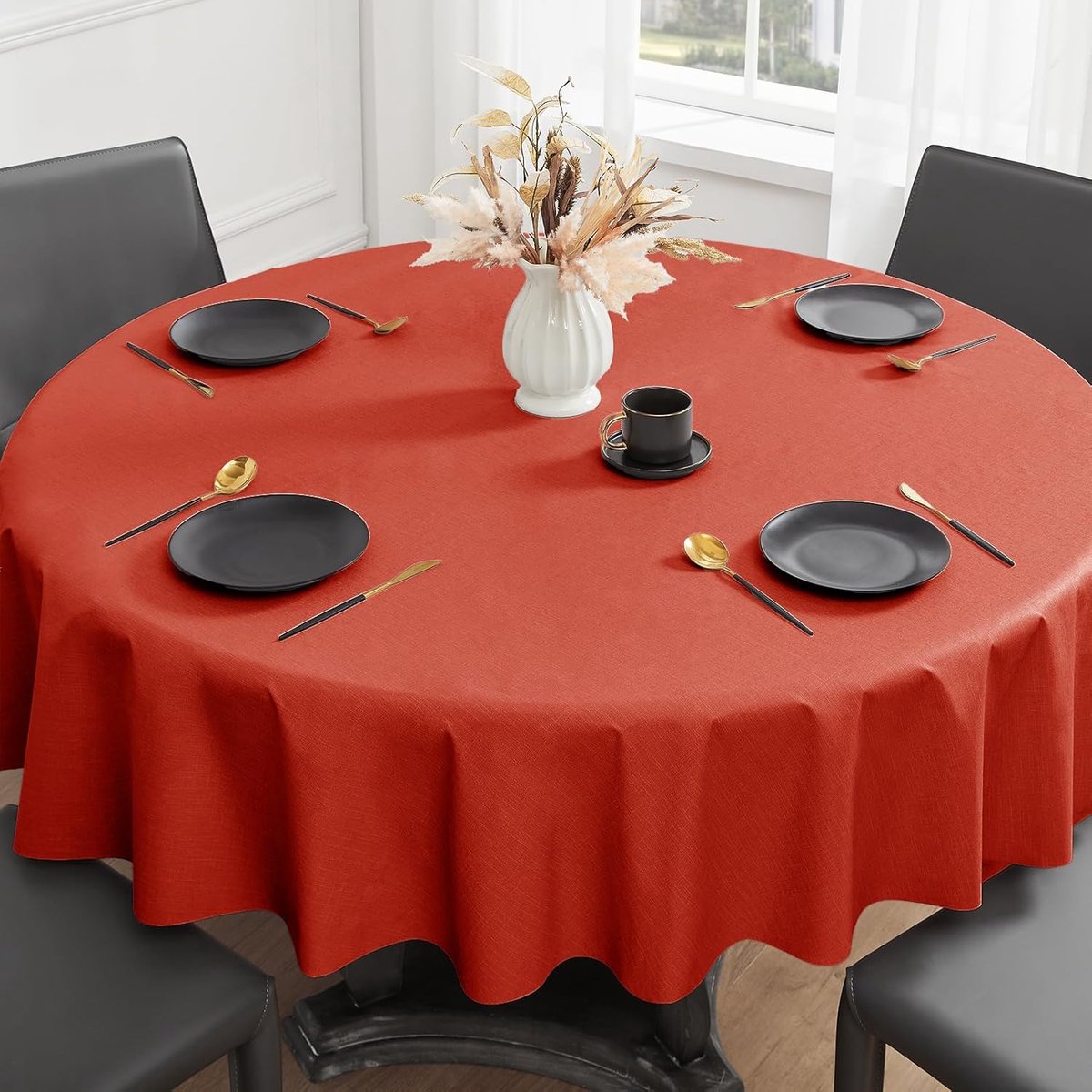 Ronde Tafelkleed Waterdicht en Wasbaar Kerst Kleed voor Buiten - 140 cm - Rood