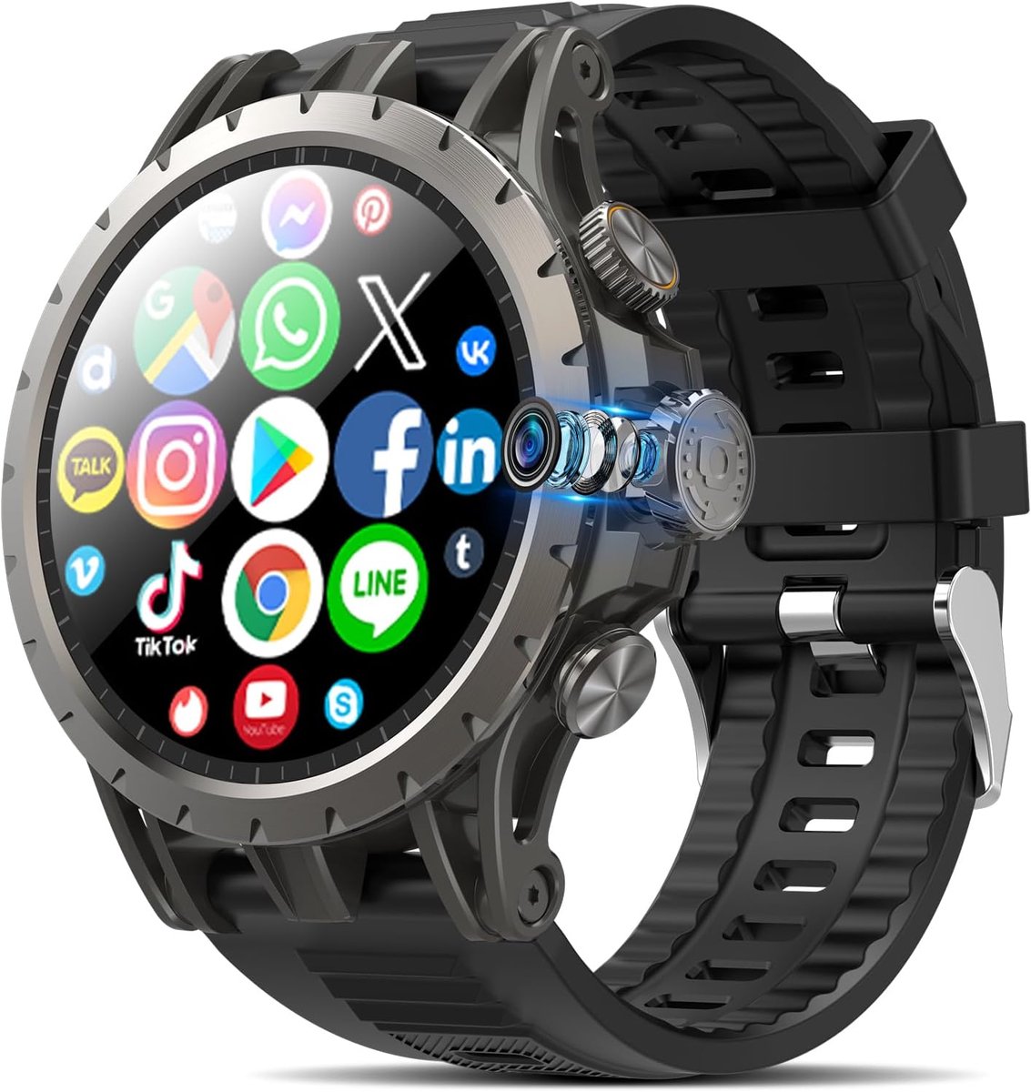 4G Android Smartwatch Heren met SIM GPS AMOLED Scherm en Draaibare Camera