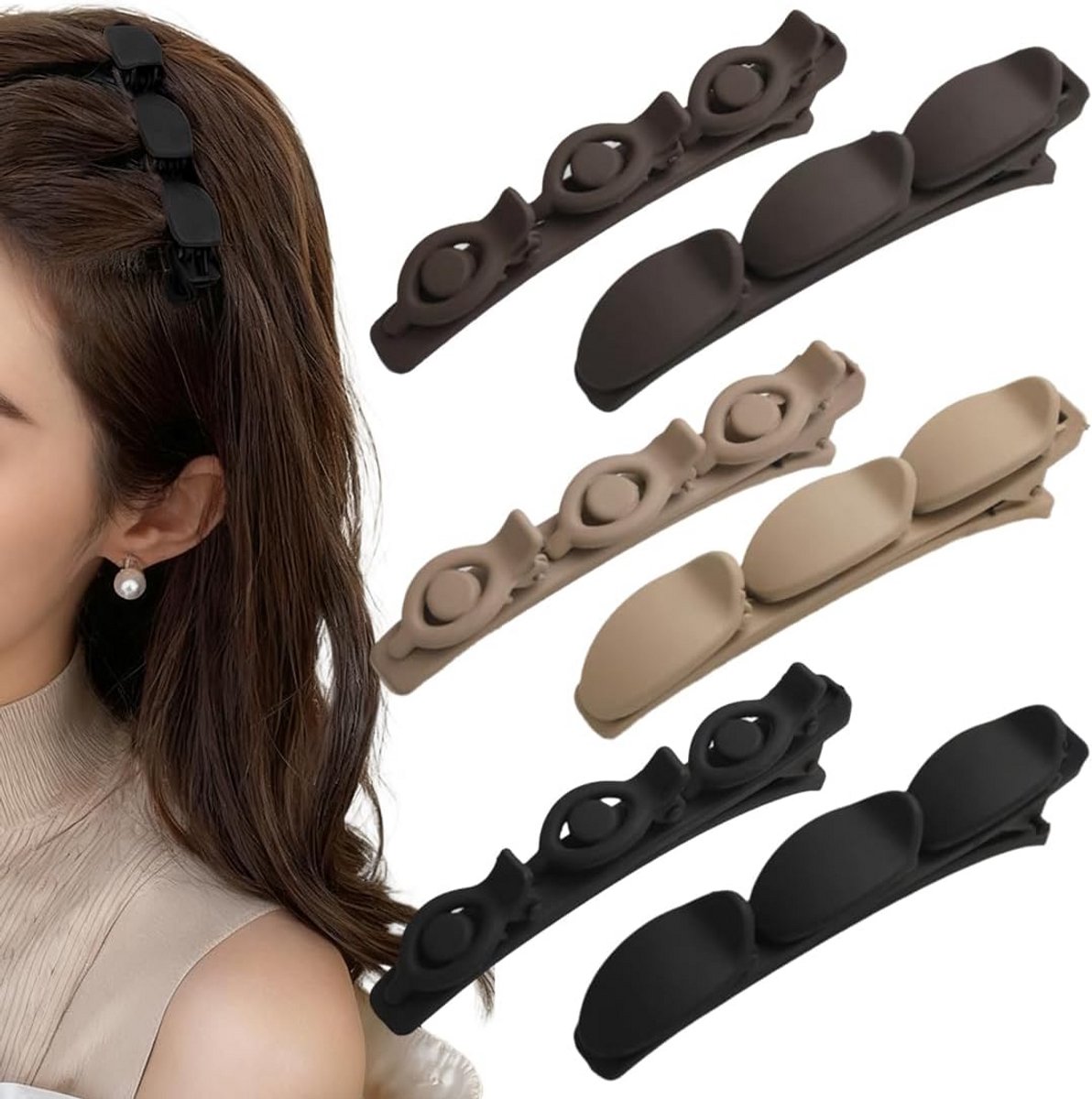 Set van 6 Grote Haarclips voor Dames - Dubbellaags & Elegant Accessoire