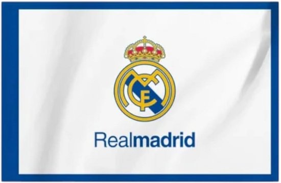 Real Madrid vlag met het clublogo en de naam 'Realmadrid' in blauw.