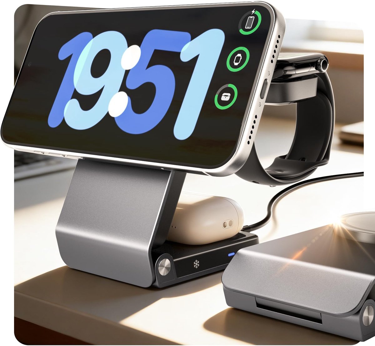 Draadloze 3-in-1 Ladestation - Snel opladen met Qi 2.2 - Actief koelsysteem