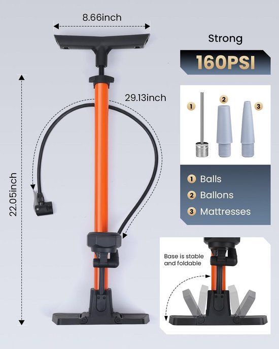 Hogedruk fietspomp met manometer voor Racefiets MTB en Ballen - Universele Ventieladapter — afbeelding 4