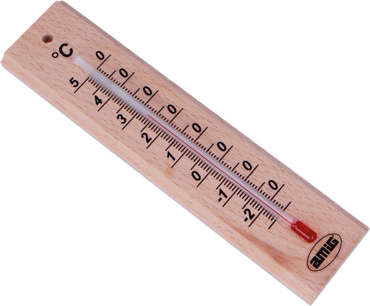 Analoge Wandthermometer met Houten Sokkel - Nauwkeurig Binnen & Buiten - Weerstation