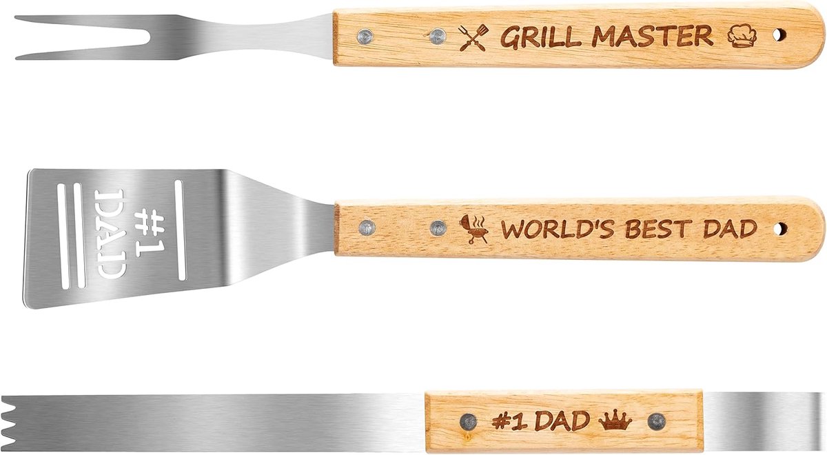 3-Delige BBQ Gereedschap Set RVS - Spatel, Tang en Vork voor Grillen en Barbecue