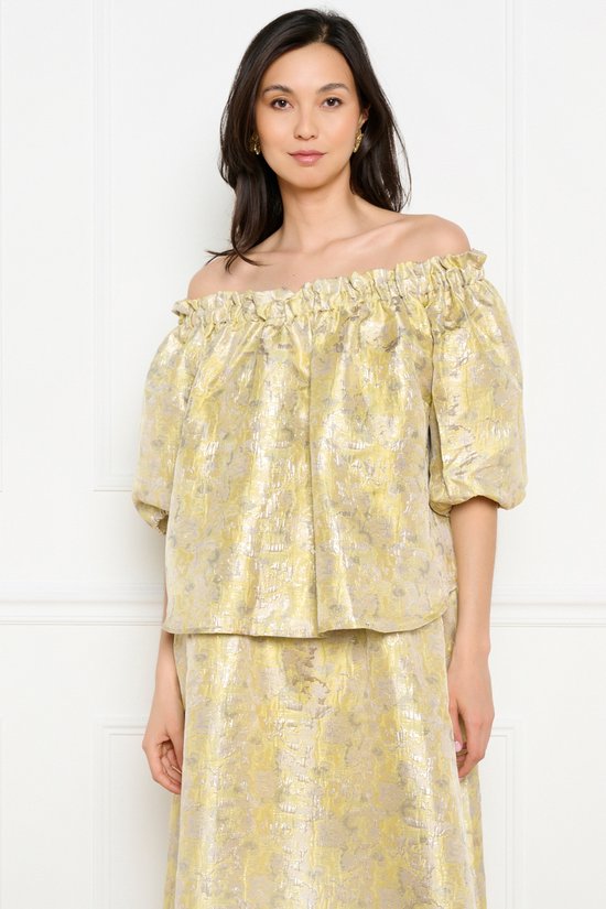 Feestelijke blouse met pailletten en halflange mouwen - Blauw - Maat XL