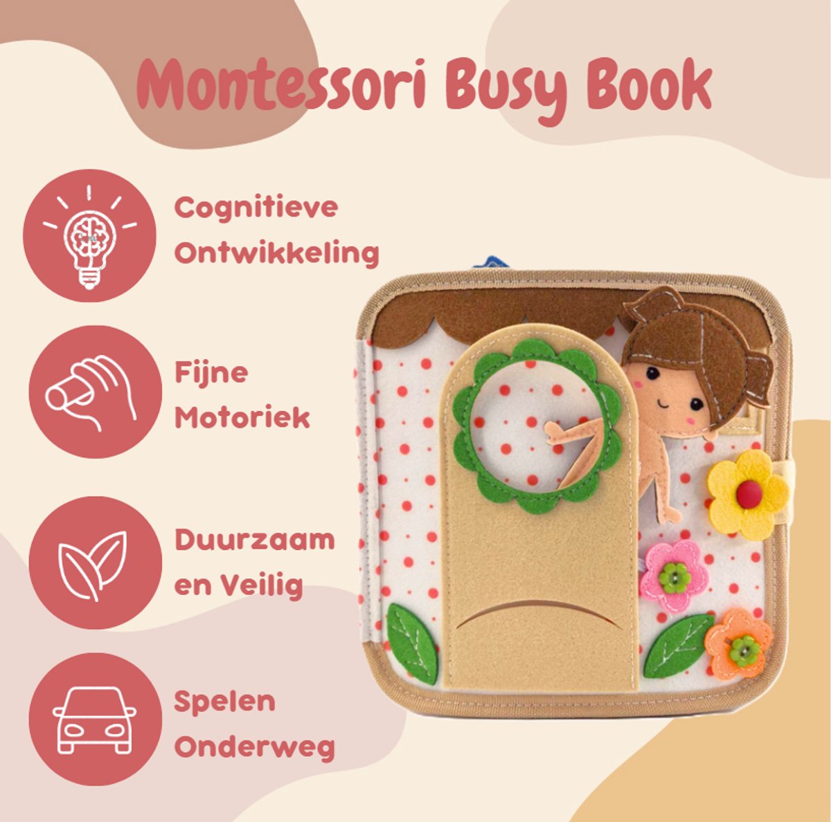 Joymaxx® Montessori Activiteitenboek Mijn Huisje - Busy Board Montessori Speelgoed 3-5 jaar - Speelgoed voor onderweg - Cadeau Meisje 4 jaar - Educatief Speelgoed voor in de auto — afbeelding 5