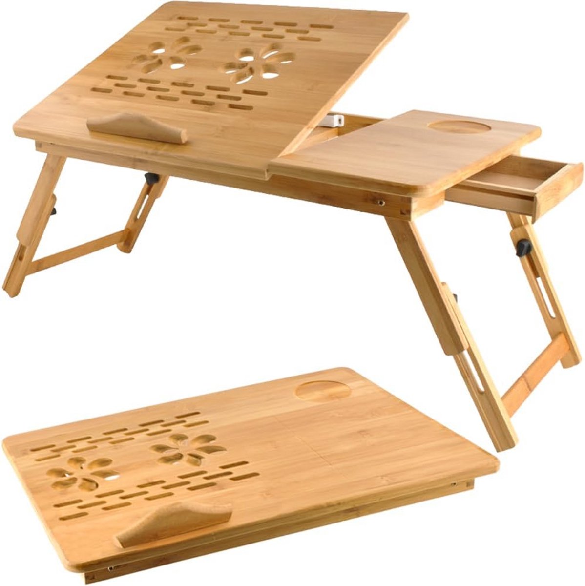 Verstelbare Bamboe Laptoptafel voor Bed en Bank met Ventilatie