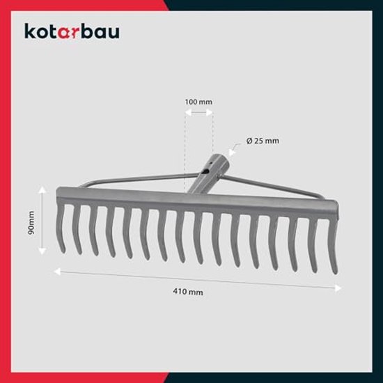KOTARBAU® Tuinhark, Gazonhark, Bladhark, Metaal, 41 cm, Grijs, Tuinhark voor Gazon, 16 Tanden, Stevige Hark, Waaierbezem, Robuust Tuingereedschap, zonder Steel van KOTARBAU — afbeelding 3