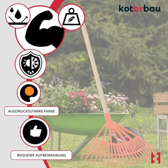 KOTARBAU® Bladhark, Tuinhark van Kunststof, 44 cm, Oranje, met Steel, Gazonhark, Waaierbezem, Lichtgewicht Hark, Stevige Hark van Merkloos	 — afbeelding 5