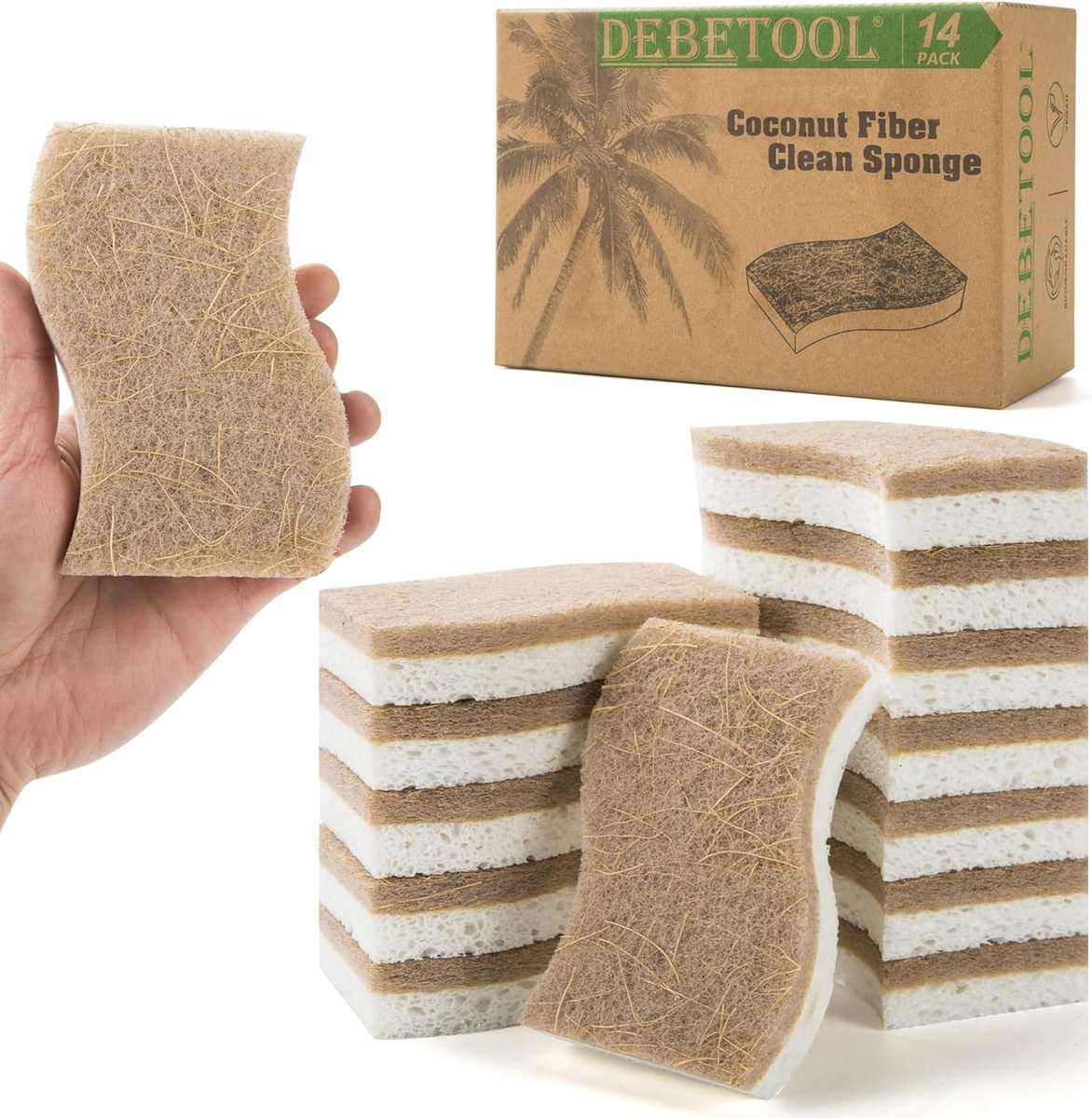 Keukenspons Set 14 Stuks - Milieuvriendelijke Cellulose en Kokos Afwasborstel