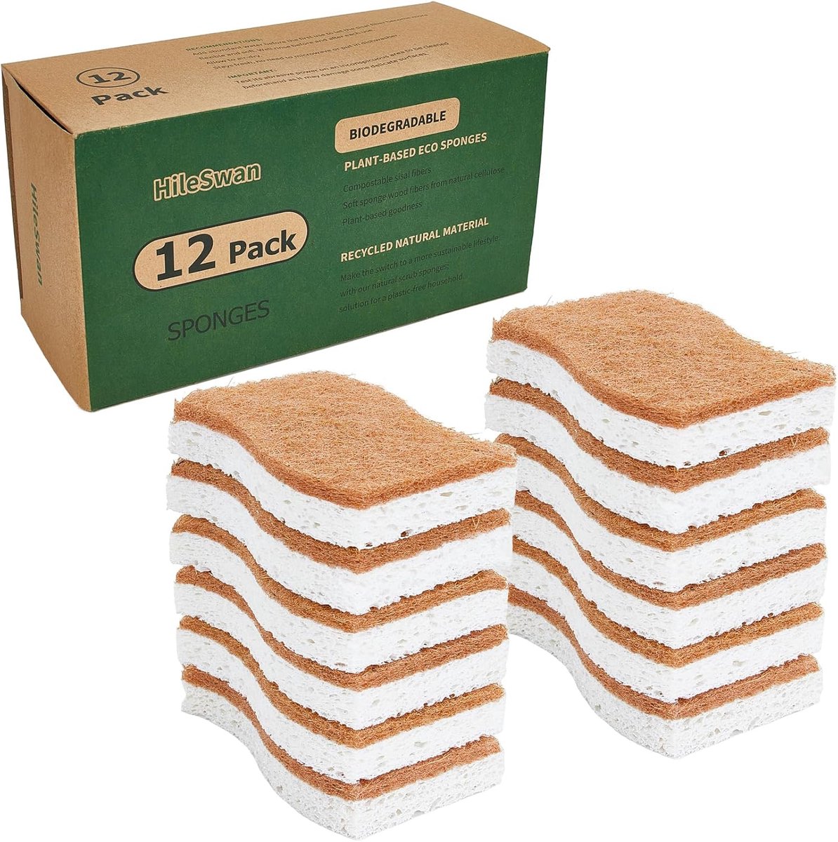 12x Keukensponzen Pak Natuurlijk & Composteerbaar - Sisal Cellulose Schrobbers voor Afwas
