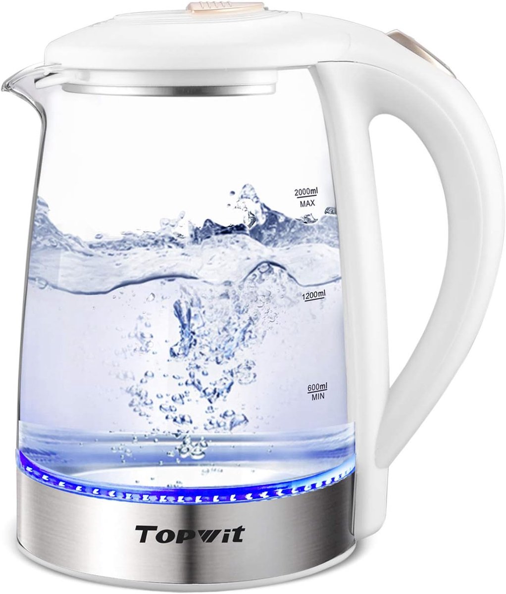 Draadloze Waterkoker van Glas, 2 Liter, Snelkookfunctie en Veiligheidsuitschakeling