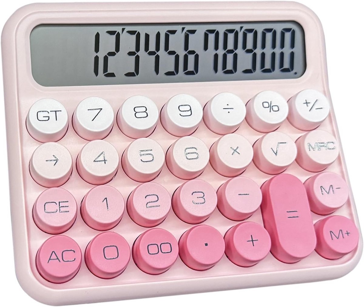 12-Cijfers Rekenmachine met Groot LCD Scherm en Grote Knoppen - Ideaal voor School, Thuis en Kantoor (Roze/Gradient)