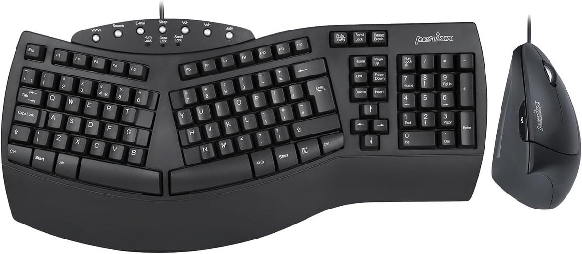 Ergonomische Toetsenbord en Verticale Muis Combo met Verstelbare Polssteun