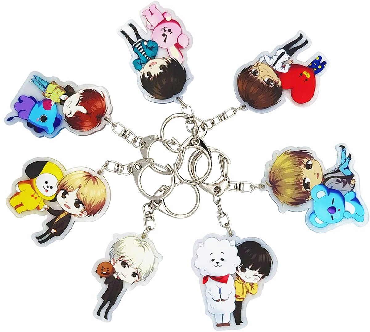 Schlüsselanhänger Set - 7 Stuks K-Pop Design - Acryl en RVS
