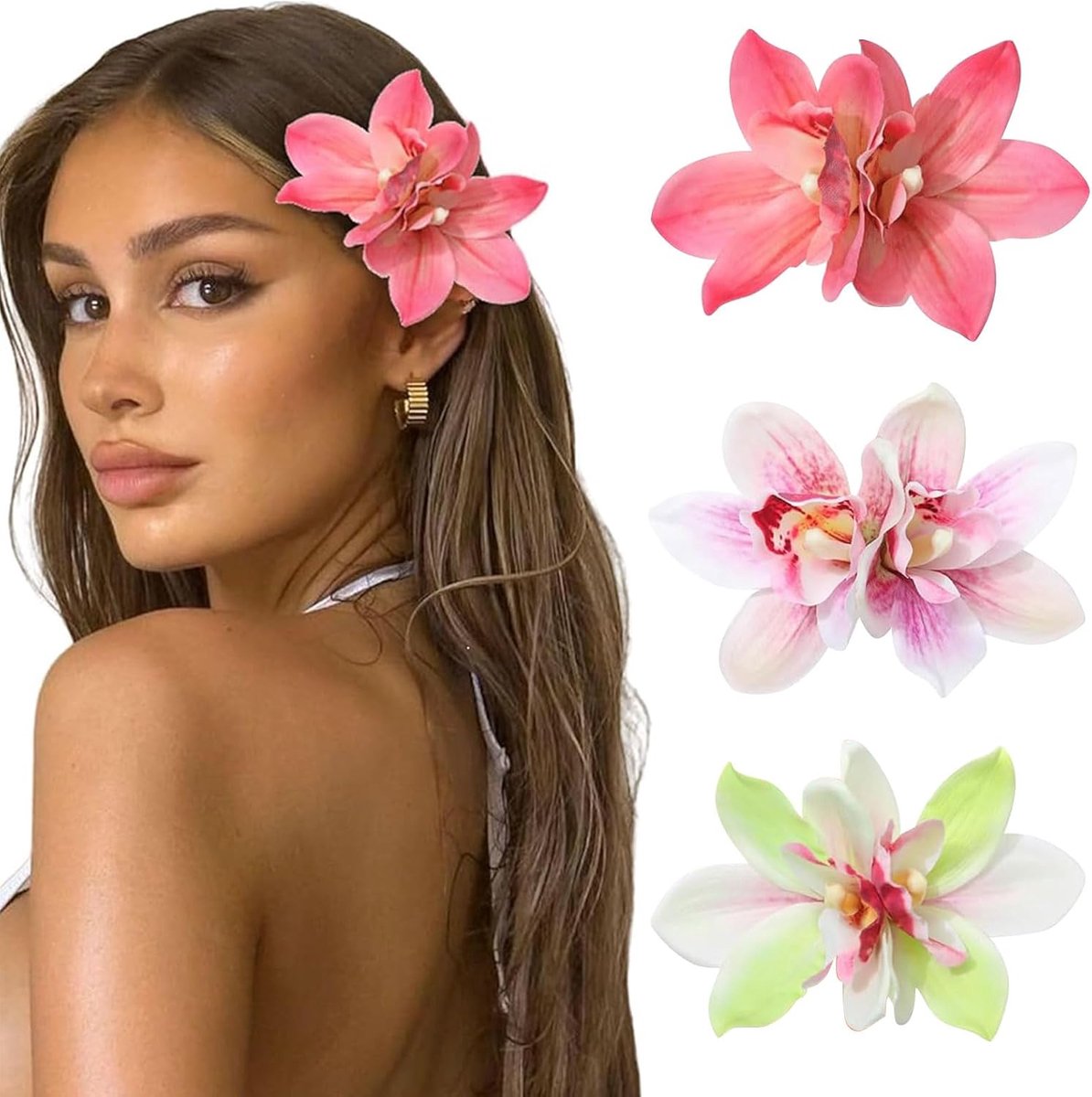 Set van 3 Tropische Haarspelden met Kunstbloemen voor Dames en Bruiloften