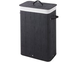 Sealskin Bamboo – Bamboe Wasmand met Deksel - Wasbare katoenen waszak - Handvatten - 56 Liter – afmetingen 60 x 40 x 23,5 cm - Zwart