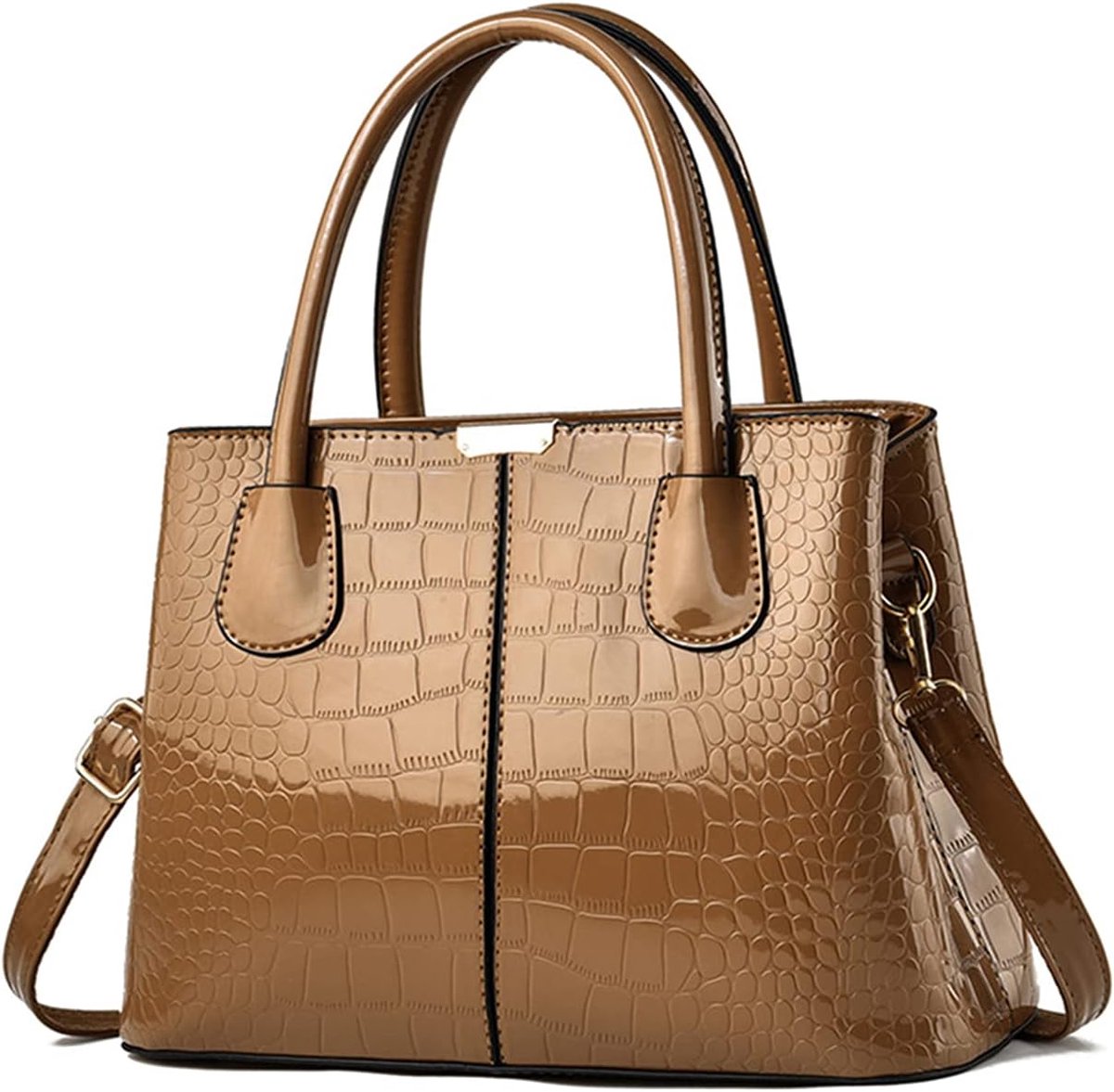 Dames Handtas Croco Look Patent Leer Schoudertas met Verstelbare Band