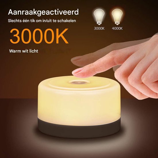 longziming - Nachtlampje - Tafellamp - Touch lamp - 1 stuk - Draadloos - Oplaadbaar via Type-C - 500mAh - Oneindig dimbaar - Met helderheidsgeheugen - Magnetisch - Warm zacht licht - Voor babykamer, slaapkamer en kamperen van Merkloos — afbeelding 2