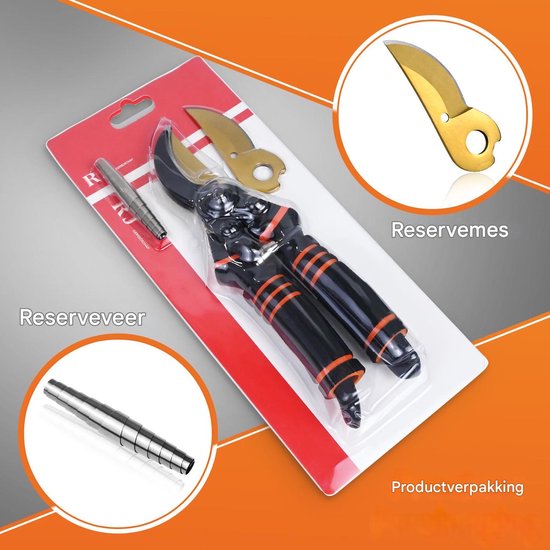 longziming - Tuinschaar - Snoeischaar - Takkenschaar - Bloemen snoeischaar - 1 stuk - SK5 koolstofstaal - Titanium coating - Antislip PVC handvat - 3 cm snoeicapaciteit - Met reserve mes en veer - Voor rozen, struiken en takken van longziming — afbeelding 2