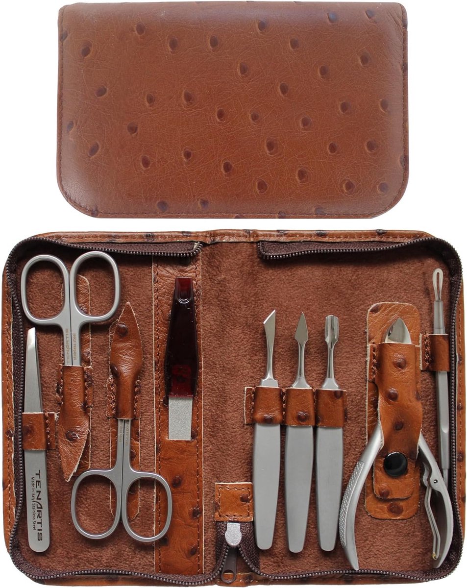 9-Delige Manicure- en Pedicure Set in Echt Leer Hoes met Ritssluiting