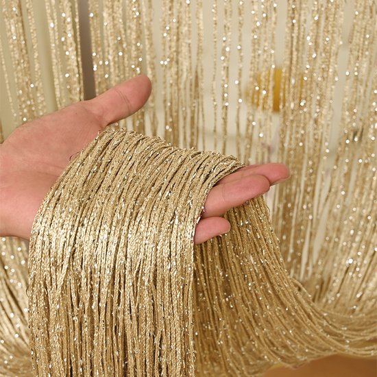 Deurgordijn met kwastjes - Deurgordijn - vliegengordijn - Scheidingsgordijn - Woondecoratie - Geschikt voor deuropeningen - 100*200 cm - Polyester - Champagnekleur van Merkloos — afbeelding 2